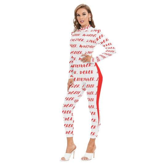 All-Over Print Women's Long-sleeved High-neck Jumpsuit With Zipper