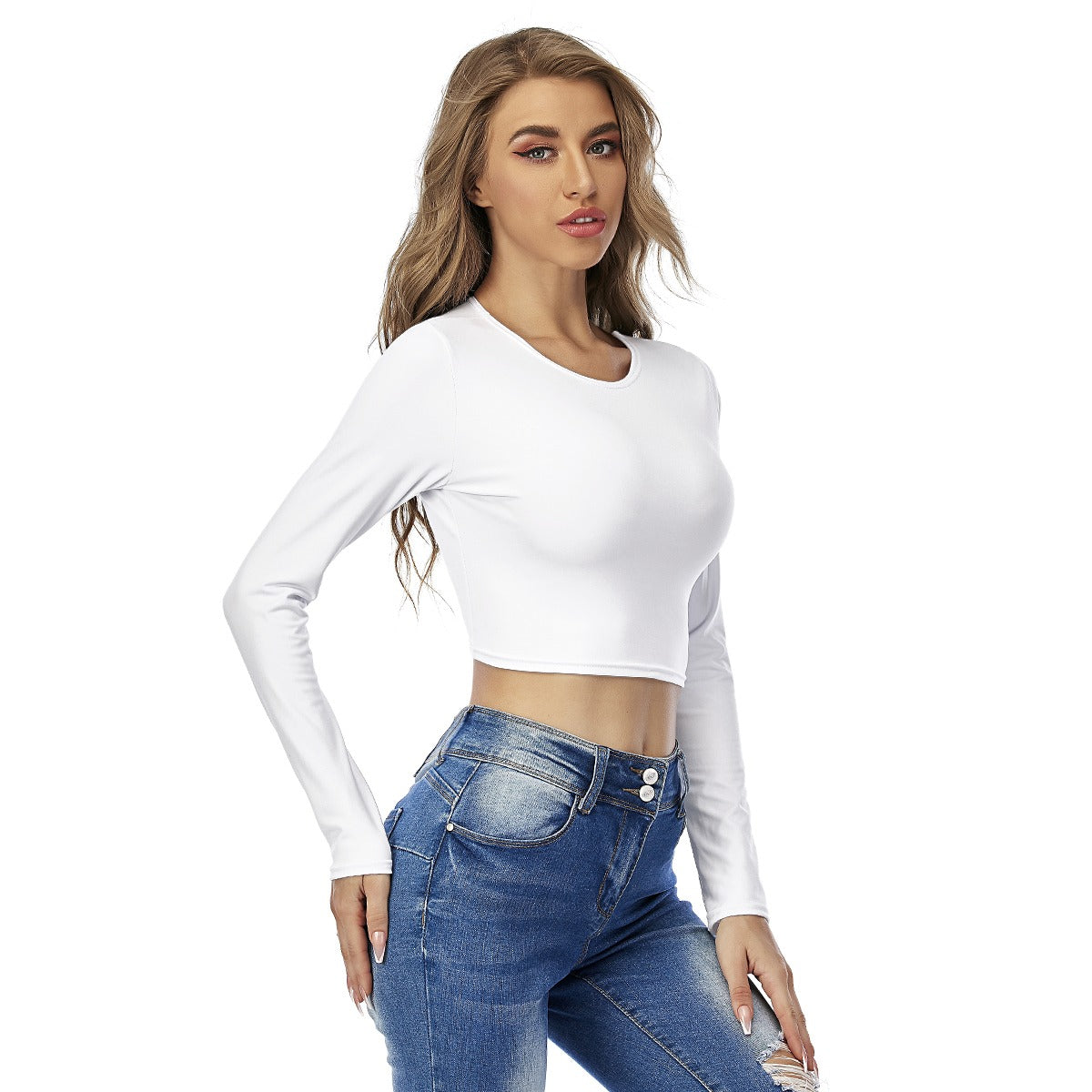 All-Over Print Women's Round Neck Crop Top T-Shirt