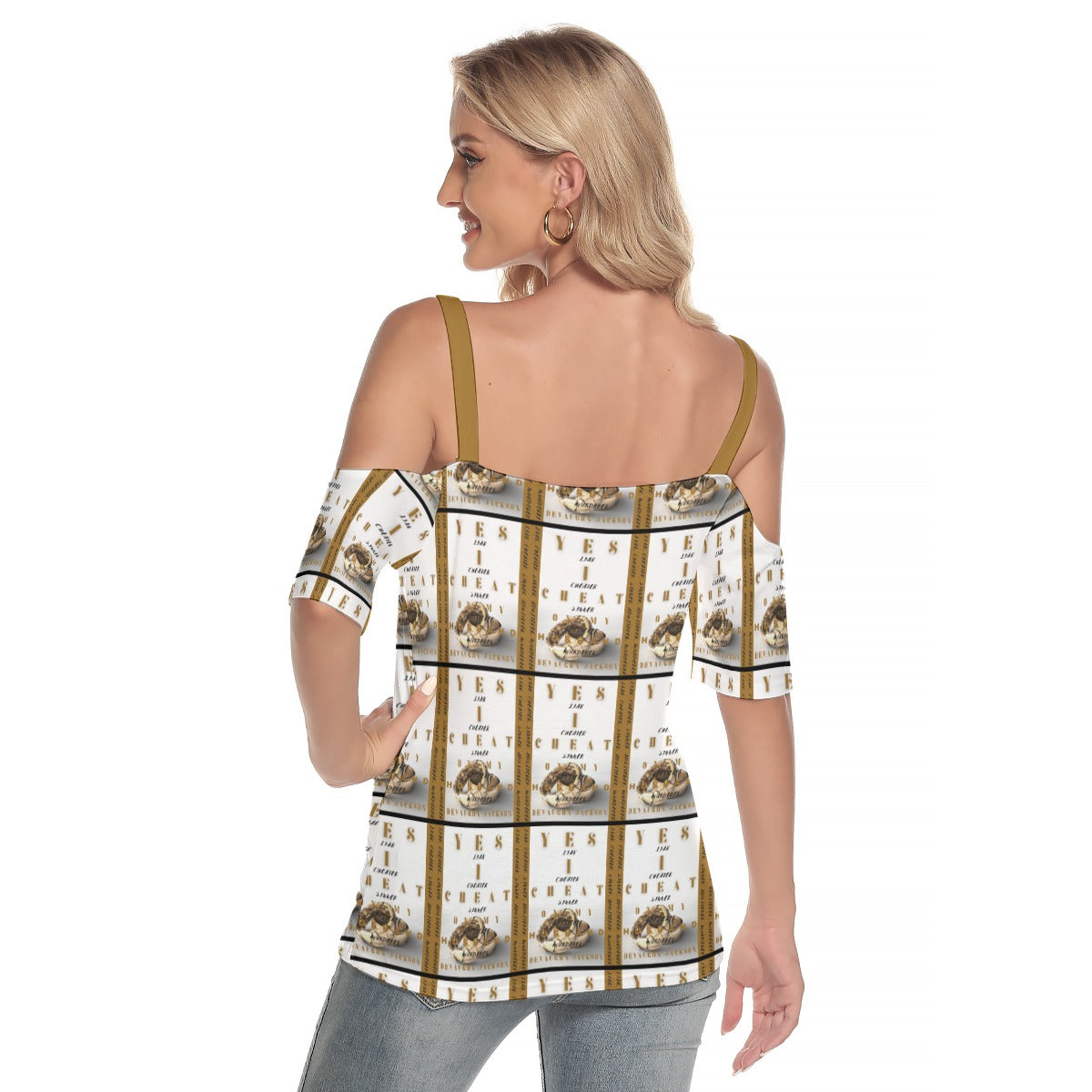 Women's Cold Shoulder T-shirt With Cross Strips