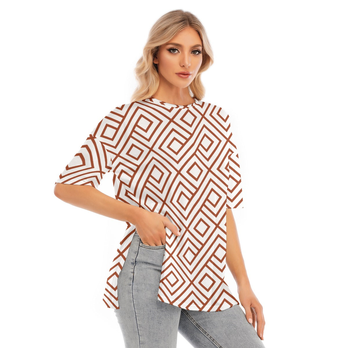 Women's Short Sleeves T-shirt With Hem Split