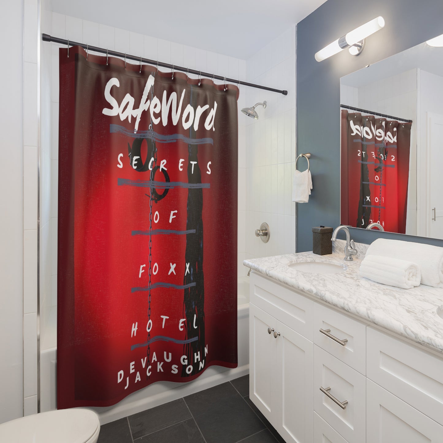 Bold Shower Curtain with 'SafeWord' Design - Unique Home Decor, Bathroom Accessories, Gift for Readers, Unique Shower Curtain