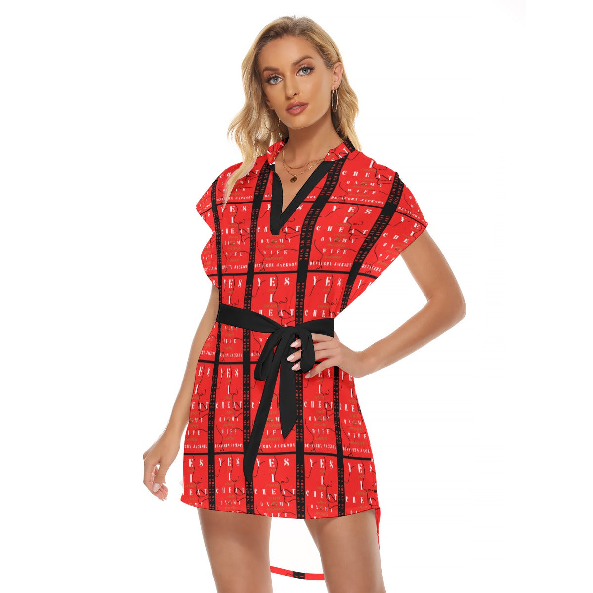 Women's Stand-up Collar Casual Dress With Belt